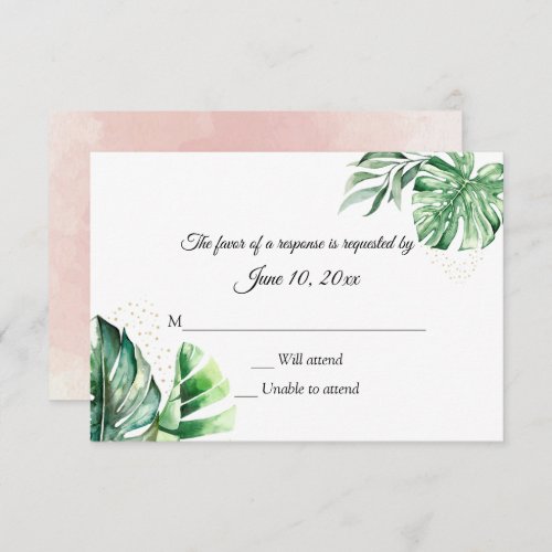 Tropical Monstera Botanicals  Gold Wedding  RSVP Card