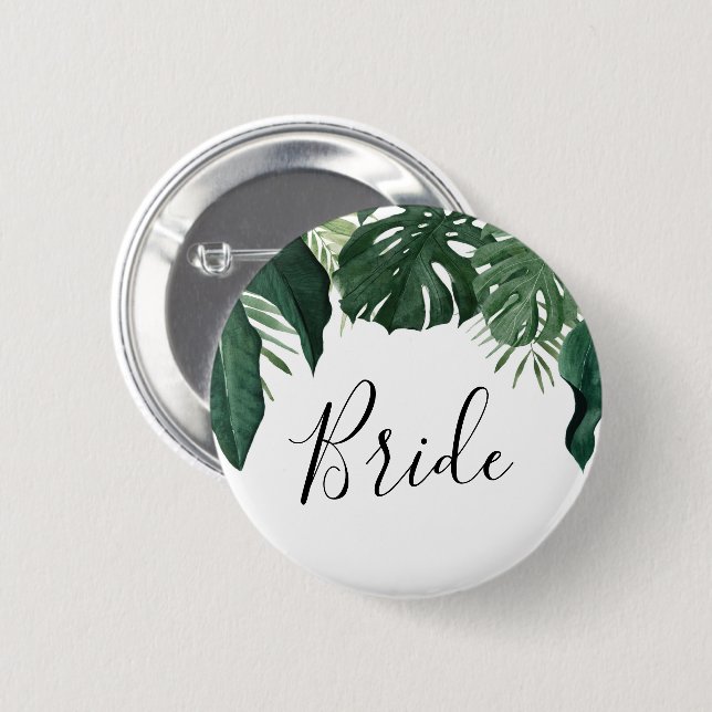 Tropical Monstera Bridal Party Button - Bride (Front & Back)