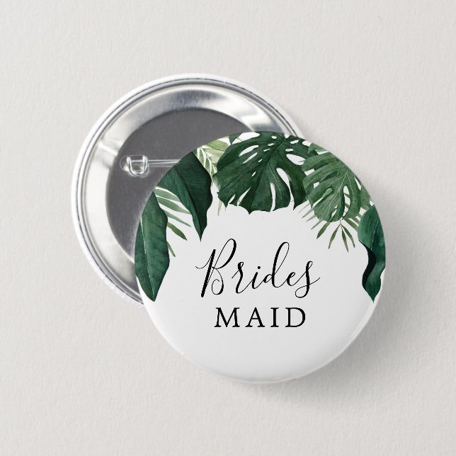 Tropical Monstera Bridal Party Button Bridesmaid (Front & Back)