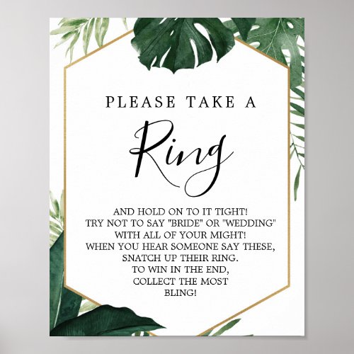 Tropical Monstera Bridal Shower Ring Game Poster