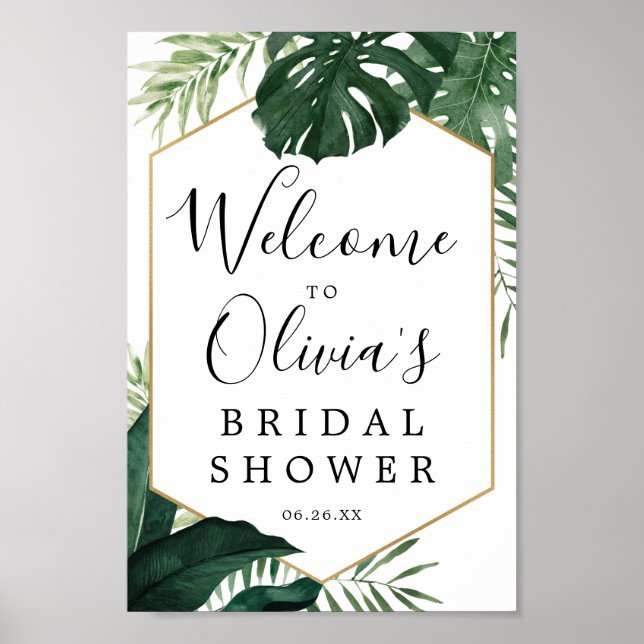 Tropical Monstera Bridal Shower Welcome Sign (Front)