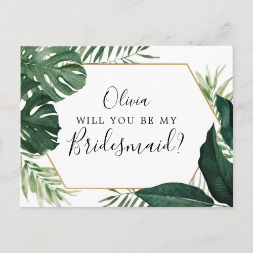 Tropical Monstera Bridesmaid Proposal Card