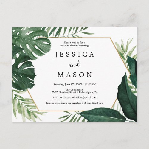 Tropical Monstera Couples Shower Invitation Postcard