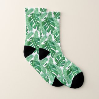 Tropical Monstera Deliciosa Leaf Pattern Socks