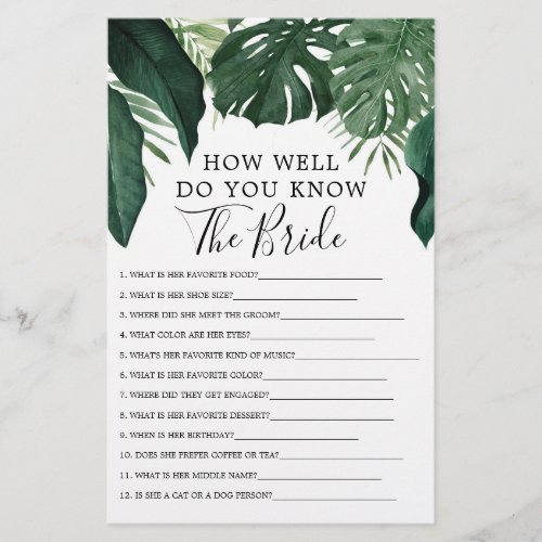 Tropical Monstera Double Sided Bridal Shower Games