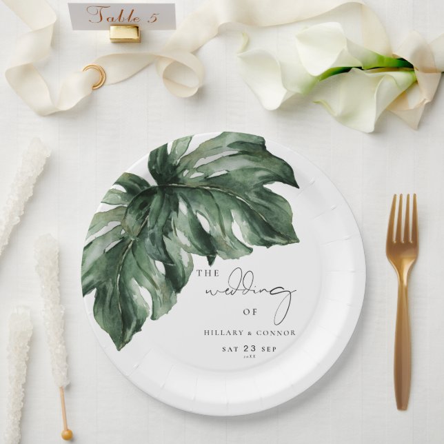 Tropical Monstera elegant wedding Paper Plates (Wedding)