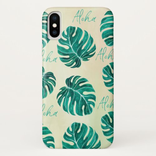 Tropical monstera emerald green palm leaves aloha iPhone x case
