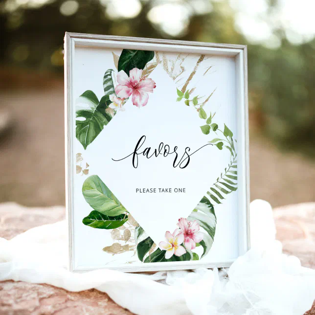 Tropical monstera favors please take one poster | Zazzle