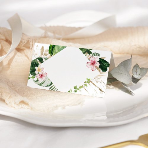 Tropical monstera floral wedding place cards