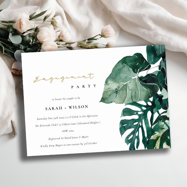 Tropical Monstera Foliage Green Engagement Invite (Creator Uploaded)