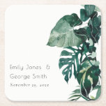 Tropical Monstera Foliage Green Rustic Wedding Square Paper Coaster<br><div class="desc">For any further customization or any other matching items,  please feel free to contact me at yellowfebstudio@gmail.com</div>