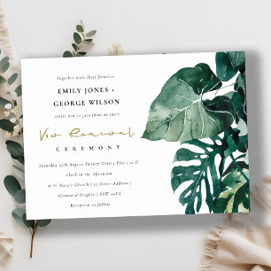 Tropical Monstera Foliage Green Vow Renewal Invite