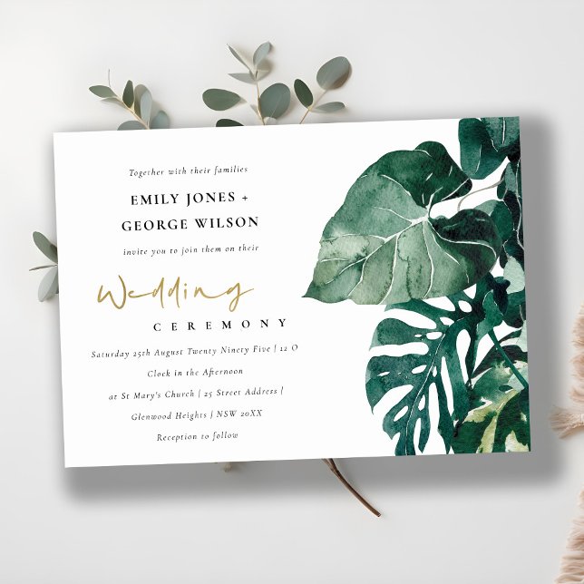 Tropical Monstera Foliage Green Wedding Invite (Creator Uploaded)