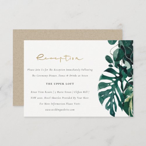 Tropical Monstera Foliage Green Wedding Reception Enclosure Card