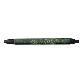 Tropical Monstera Gold Script Name Pen