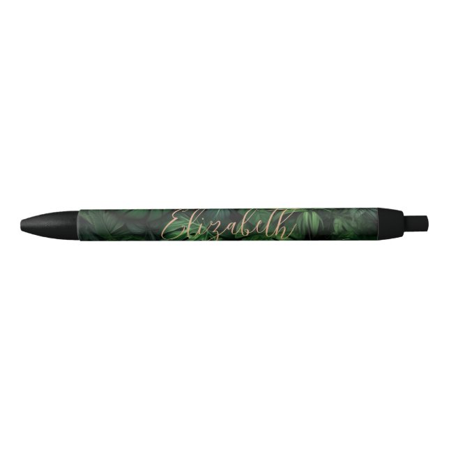 Tropical Monstera Gold Script Name Pen (Front)
