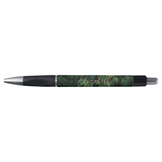 Tropical Monstera Gold Script Name Pen (Front)
