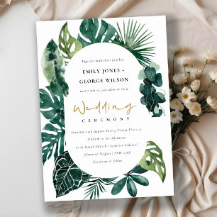 Tropical Monstera Green Capsule Wedding Invite