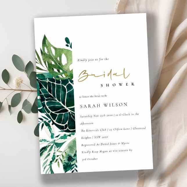 Tropical Monstera Green Fauna Bridal Shower Invite (Creator Uploaded)
