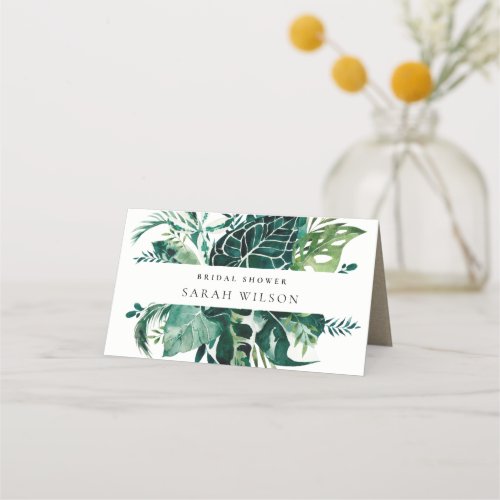 Tropical Monstera Green Fauna Leafy Bridal Shower  Place Card