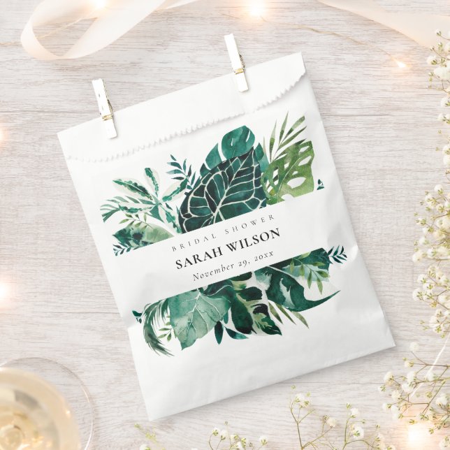 Tropical Monstera Green Foliage Bridal Shower Favor Bag (Clipped)