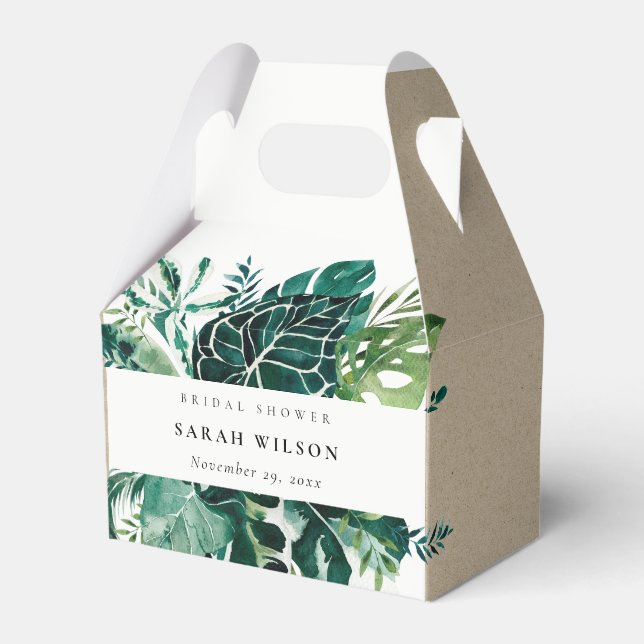 Tropical Monstera Green Foliage Bridal Shower Favor Boxes (Front Side)