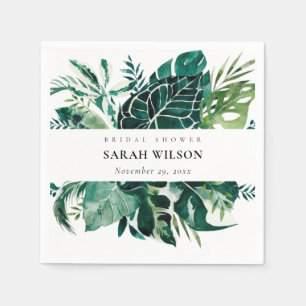Tropical Monstera Green Foliage Bridal Shower Napkins