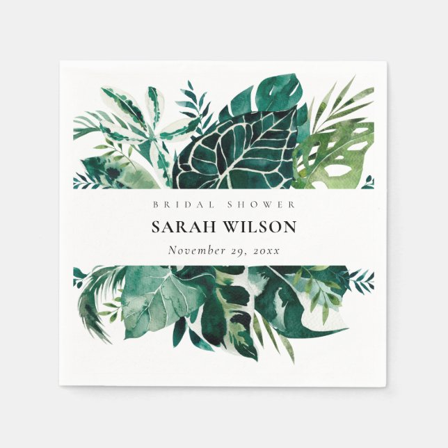 Tropical Monstera Green Foliage Bridal Shower Napkins (Front)