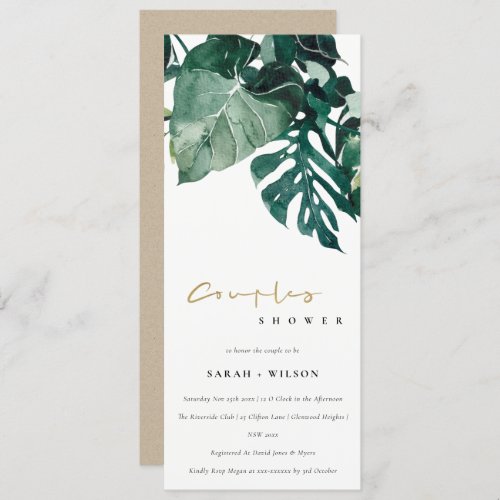 Tropical Monstera Green Foliage Couples Shower Invitation