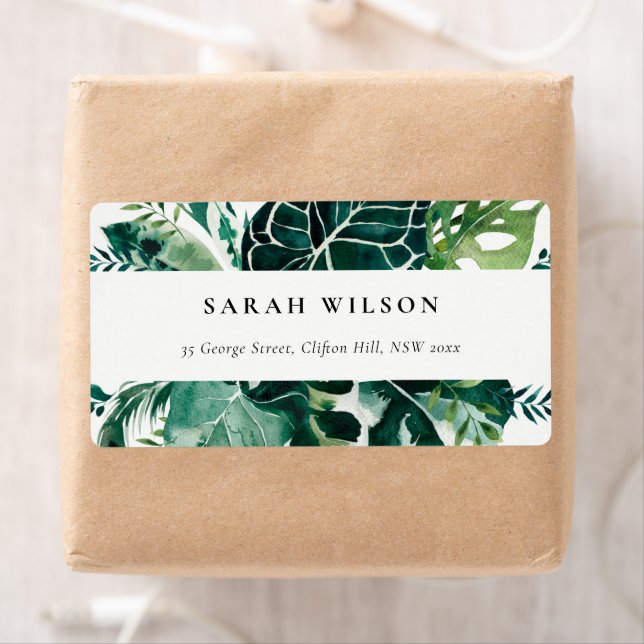 Tropical Monstera Green Foliage Leafy Address Labe Label (Insitu)
