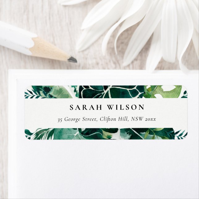 Tropical Monstera Green Foliage Leafy Address Label (Insitu)