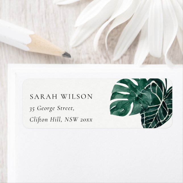 Tropical Monstera Green Foliage Leafy Address Label (Insitu)