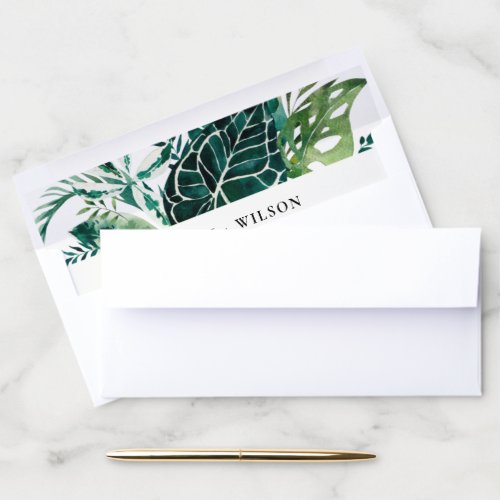 Tropical Monstera Green Foliage Leafy Wedding Envelope Liner