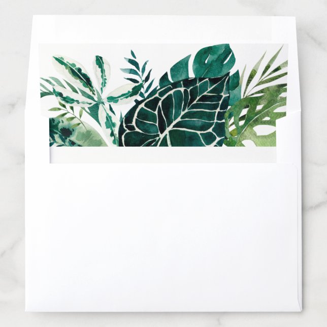 Tropical Monstera Green Foliage Leafy Wedding Envelope Liner (In Envelope)