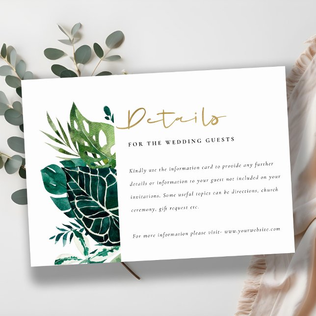 Tropical Monstera Green Foliage Wedding Details En Enclosure Card (Creator Uploaded)