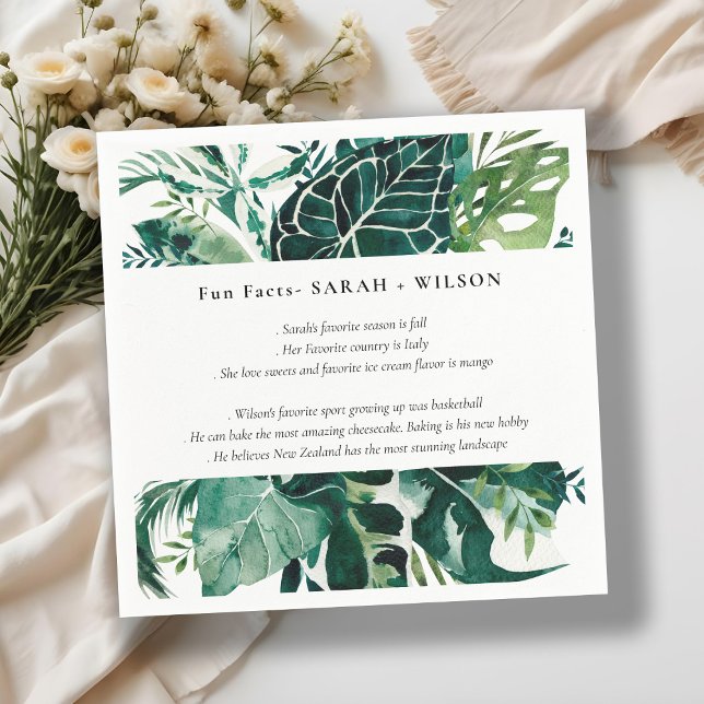 Tropical Monstera Green Foliage Wedding Fun Facts Napkins (Creator Uploaded)