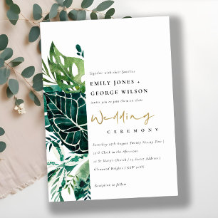 Tropical Monstera Green Foliage Wedding Invite