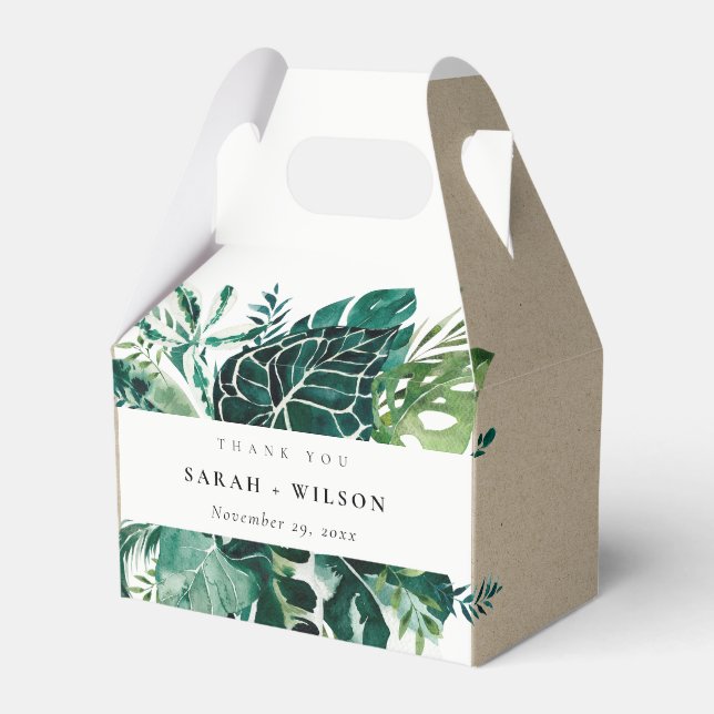 Tropical Monstera Green Foliage Wedding Thank Favor Boxes (Front Side)