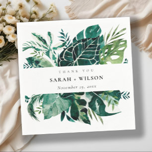 Tropical Monstera Green Foliage Wedding Thank You Napkins