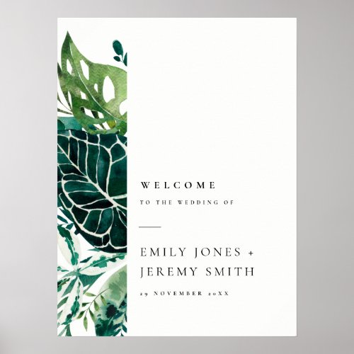 Tropical Monstera Green Foliage Wedding Welcome Poster