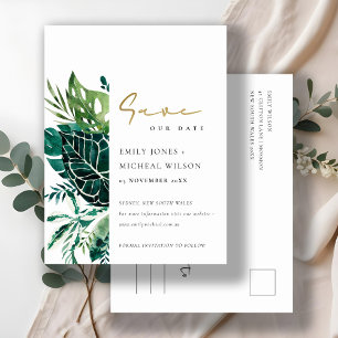 Tropical Monstera Green Leafy Fauna Save The Date Postcard