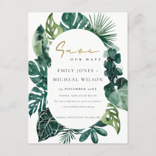 Tropical Monstera Green Leafy Fauna Save The Date  Postcard