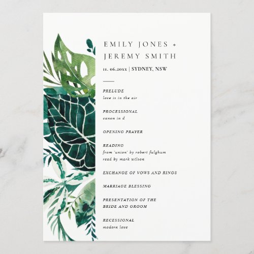 Tropical Monstera Green Leafy Foliage Wedding  Program