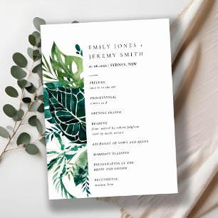 Tropical Monstera Green Leafy Foliage Wedding Program