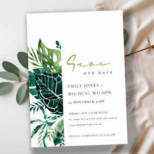 Tropical Monstera Green Leafy Save The Date Invite