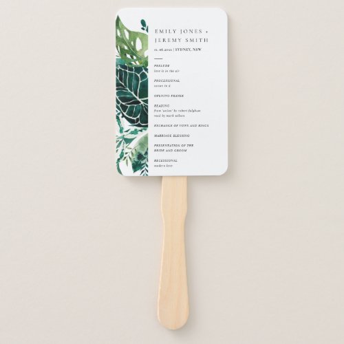 Tropical Monstera Green Leafy Wedding Program  Hand Fan