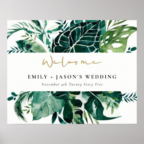 Tropical Monstera Green Leafy Wedding Welcome Sign