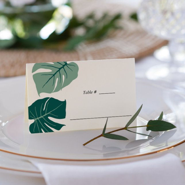 Tropical Monstera Green | Wedding table place Place Card (Creator Uploaded)