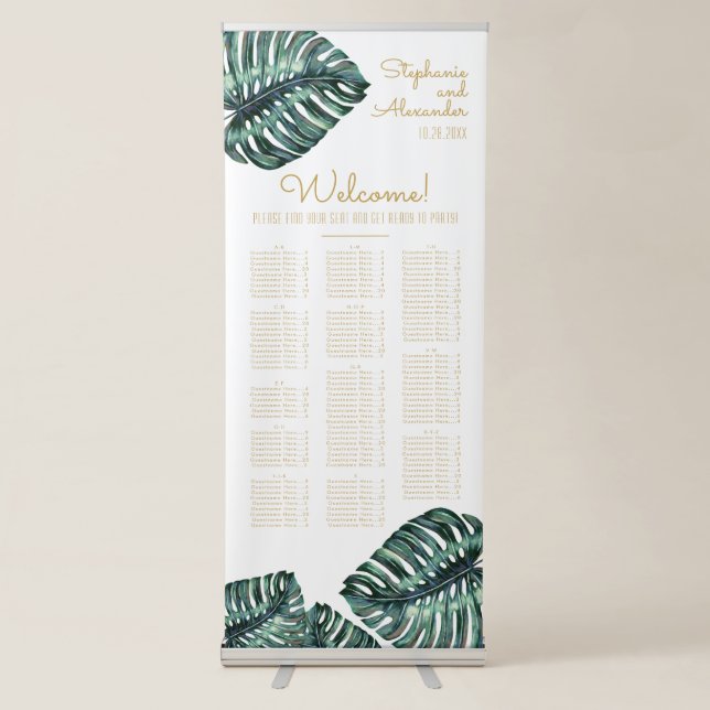 Tropical Monstera Guest Seating Assignment Chart Retractable Banner (Front)