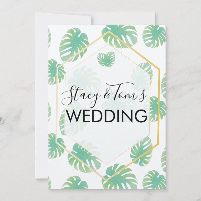 Tropical Monstera Hand Drawn Botany Wedding Earthy Invitation (Front)